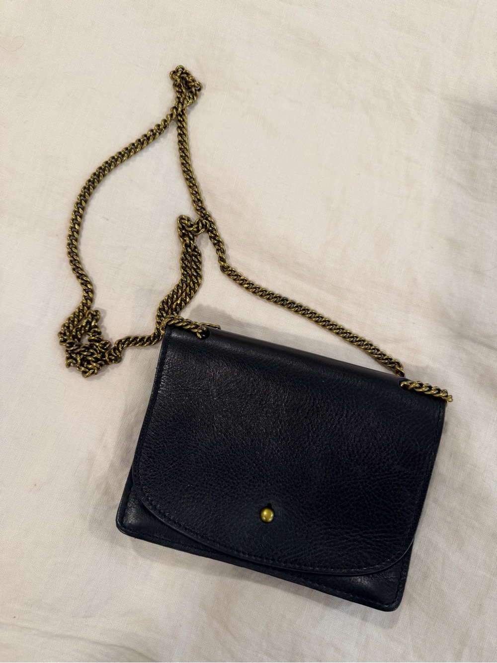 Madewell Black Leather Crossbody with Brass Chain